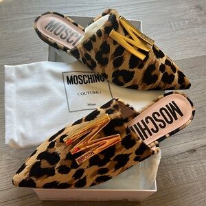 NIB Moschino Couture Gold M leopard Tagila ballerina flat mules Box+Dustbag SZ39